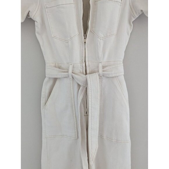 Good American Utility White Denim Belted Short Sleeve Jumpsuit Women's Size 0 - Picture 4 of 12